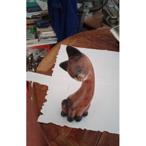 Sculpture de chat en bois ( 30 cm de hauteur, origine Thaïlande ) ***