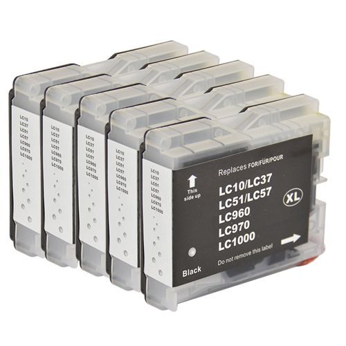 DOREE Pack 5 Compatible Brother LC-1000/LC-970 Noir Cartouches Compatible avec Brother MFC-240/MFC-440CN/MFC-5860CN/MFC-665CW/DCP-130C/ DCP-135C, DCP-150C, MFC-235C, MFC-260C,DCP-153C/157C