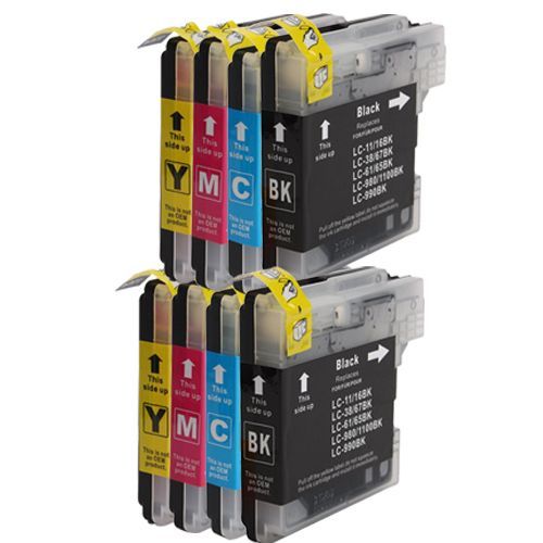 DOREE Compatible Brother LC1100 LC980 Pack 8 (2 Noir, 2 Cyan, 2 Magenta, 2 Jaune) Cartouches d'encre Compatible avec Brother MFC-290C, MFC-490CW, MFC-5490CN,Brother DCP-145C,DCP-165C,DCP-185C