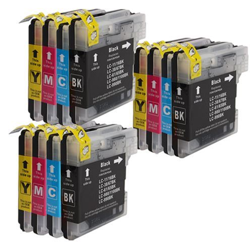 DOREE Compatible Brother LC1100 LC980 Pack 12 (3 Noir, 3 Cyan, 3 Magenta, 3 Jaune ) Cartouches d'encre Compatible avec Brother MFC-290C, MFC-490CW, MFC-5490CN,Brother DCP-145C,DCP-165C,DCP-185C