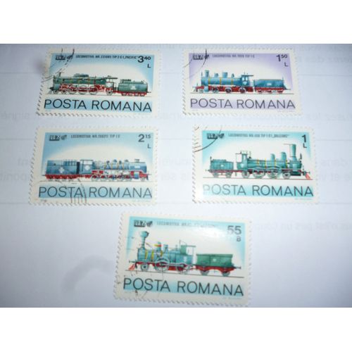 Lot De 5 Timbres Roumanie 1979 :Locomotives.