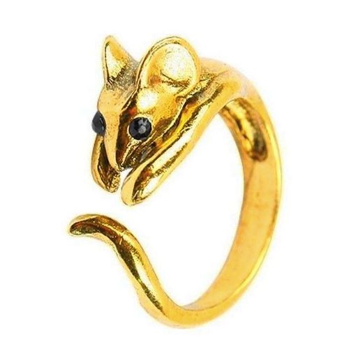 Bague Rat / Souris - Taille Ajustable - Métal Doré - Vintage, Emo, Gothique, Punk...