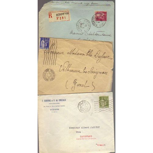 Lot De Trois Enveloppes Anciennes / Avec Timres Seuls Sur Lettre De Type Paix