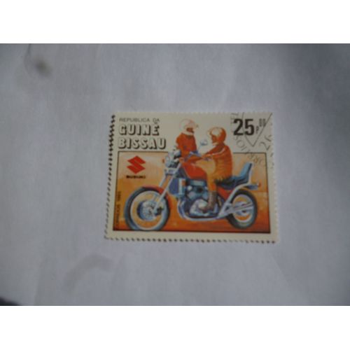 Timbre Guine Bissau 1985 :Moto Suzuki.