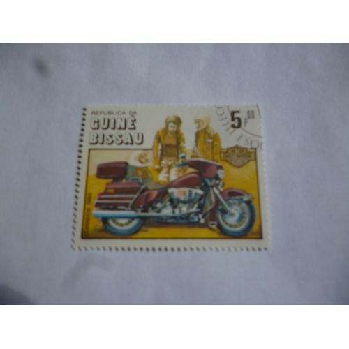 Timbre Guine Bissau 1985 :Moto Harley-Davidson.