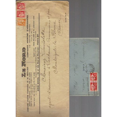 Lot De Deux Enveloppes Anciennes / Timbres Au Type Paix