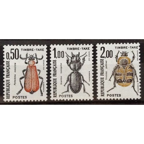France - Taxes Insectes Coléoptères 0,50 (N° 105) + Coléoptères 1,00 (N° 106) + Coléoptères 2,00 (N° 107) Neufs** Luxe - Année 1982 - N15289