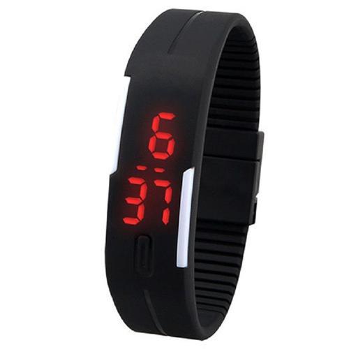 Montre Digitale Unisexe-Noire-Led Rouge- Bracelet Silicone ¿Sport