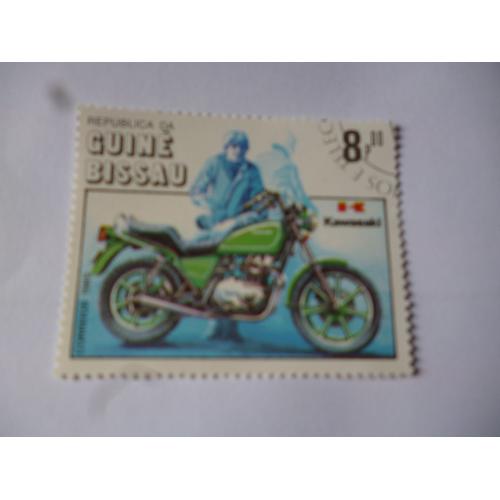 Timbre Guine Bissau 1985 :Moto Kawasaki.