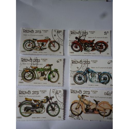 Lot De Timbres Laos 1985: 6 Modèles De Moto:Honda Benly 1953,Indian Chief 1930 Etc.
