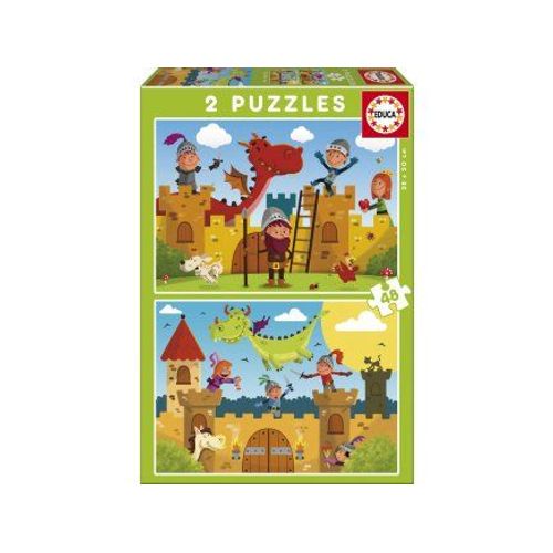 Puzzle Enfant - Chateau : Les Chevaliers Et Le Dragon - 2 X 48 Pieces - Educa