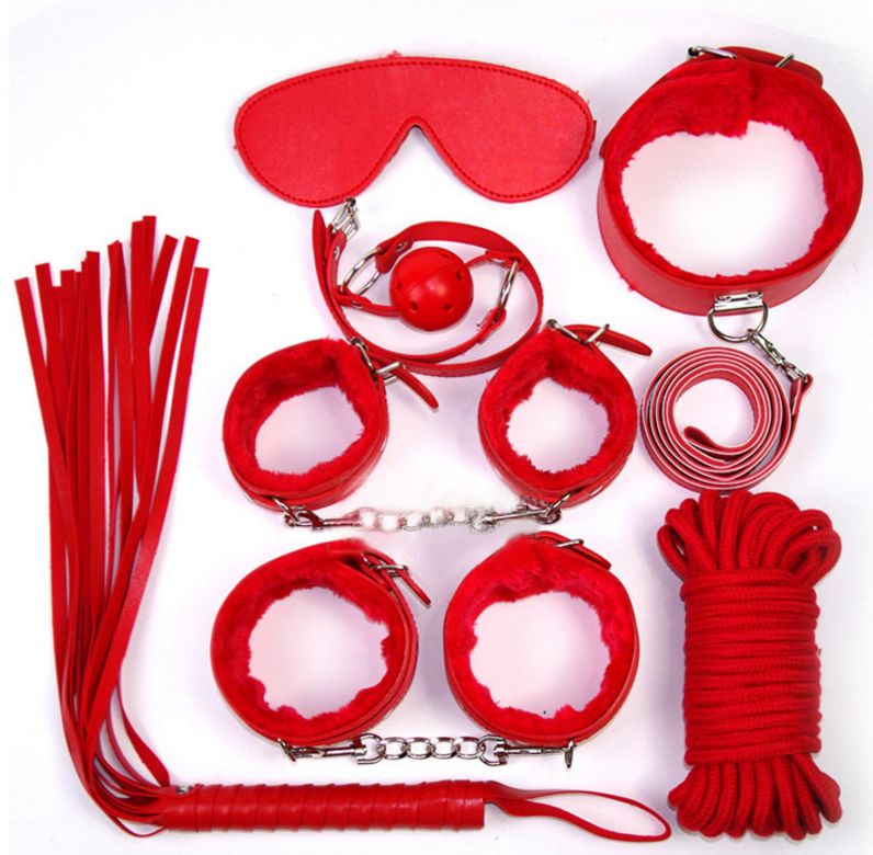 7 Pièces Set Retenue Bondage Sexe Jeu De Sexe Jouet Esclave Jeu Jouets Menottes Gag Sex Toys Pour Couples ¿ Rouge