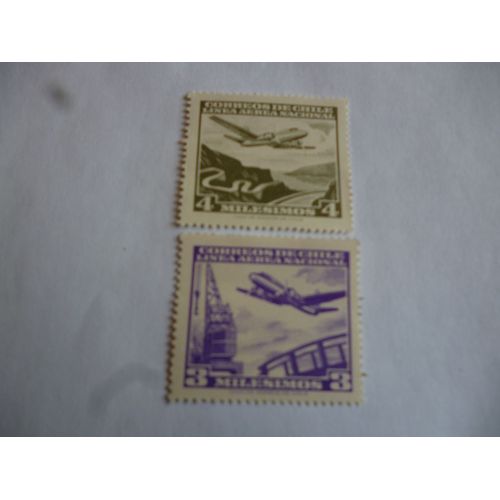 Lot De 2 Timbres Chili: Ligne Aérienne Nationale.