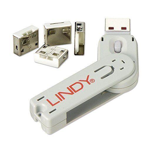 Lindy 40454 Cadenas USB avec clef 4 pièces Blanc