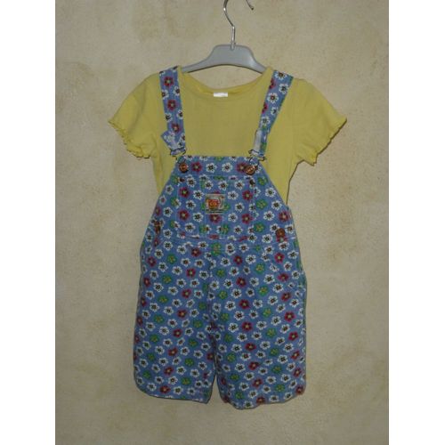 Salopette Prémaman Coton Fille 6 Ans Bleu Clair Avec Petite Fleurs