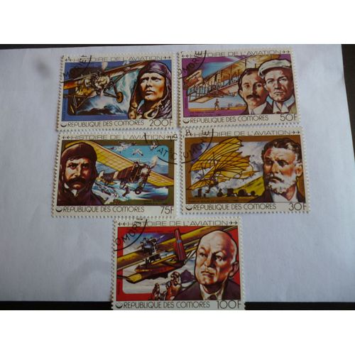 Lot De 5 Timbres Comores:Histoire De L'aviation.