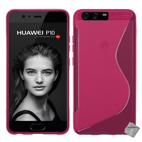Housse Etui Coque Pochette Silicone Gel Fine Pour Huawei P10 + Film Ecran - Rose