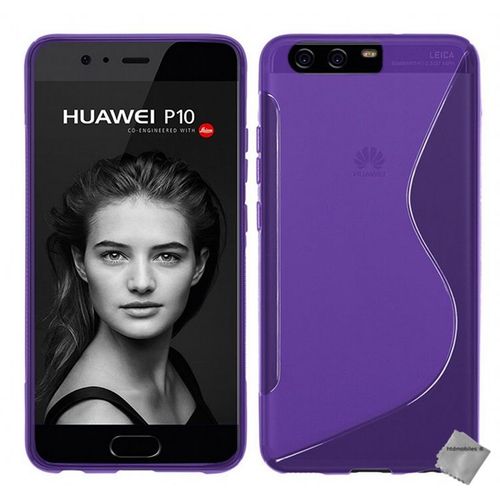 Housse Etui Coque Pochette Silicone Gel Fine Pour Huawei P10 + Film Ecran - Mauve