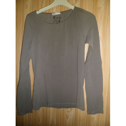 Tee-Shirt Promod, Kaki Clair, Taille 38. Coton.
