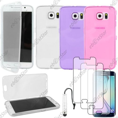 Ebeststar ® Pour Samsung Galaxy S6 Sm-G920f, G920 - Lot X3 Housse Etui Coque Portefeuille Livre Silicone Gel + Mini Stylet + 3 Film Écran, Couleur Transparent, Violet, Rose [Dimensions Precises De Votre Appareil : 143.4 X 70.5 X 6.8 Mm, Écran 5.1'']