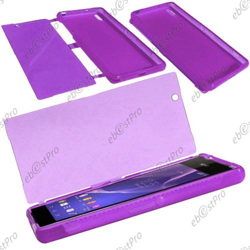 Ebeststar ® Verre + Lot X3  Etui Portefeuille À Rabat Livre Housse Coque Silicone Gel Pour Sony Xperia Z2 D6502, D6503, D6543, Couleur Transparent, Violet, Rose [Dimensions Precises De Votre Appareil : 146.8 X 73.3 X 8.2 Mm, Écran 5.2'']