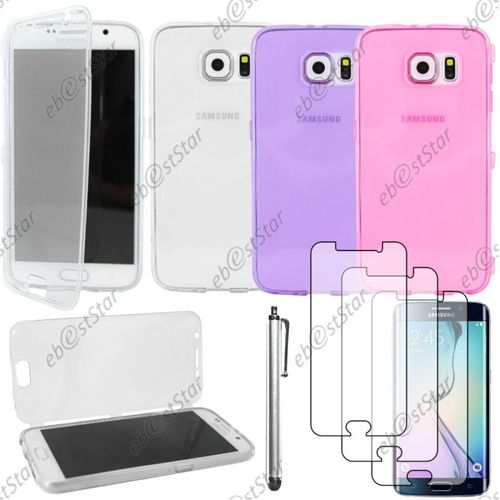 Ebeststar ® Pour Samsung Galaxy S6 Sm-G920f, G920 - Lot X3 Housse Etui Coque Portefeuille Livre Silicone Gel + Stylet + 3 Film Écran, Couleur Transparent, Violet, Rose [Dimensions Precises De Votre Appareil : 143.4 X 70.5 X 6.8 Mm, Écran 5.1'']