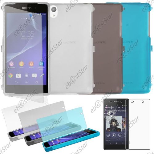 Ebeststar ® Pour Sony Xperia Z2 D6502, D6503, D6543 - Lot X3 Housse Etui Coque Portefeuille Livre Silicone Gel + Verre, Couleur Transparent, Noir, Bleu [Dimensions Precises De Votre Appareil : 146.8 X 73.3 X 8.2 Mm, Écran 5.2'']