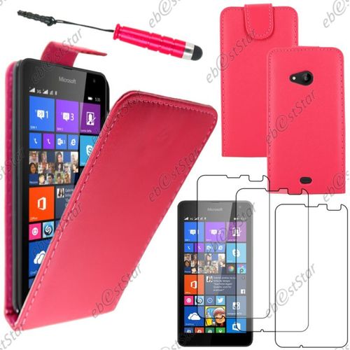 Ebeststar ® Pour Microsoft Nokia Lumia 535 - Housse Coque Etui Simili Cuir À Rabat Vertical + Mini Stylet + 3 Film Écran, Couleur Rose [Dimensions Precises De Votre Appareil : 140.2 X 72.4 X 8.8 Mm, Écran 5'']