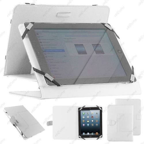 Ebeststar ® Pour  Tablette 10 Pouces - Housse Etui Simi Cuir Universel Béquille Caré Pour Tablettes 10" 10 Pouces, 18,2 X 27,5 Cm, Couleur Blanc [Dimensions Precises De Votre Appareil : , Écran 0'']