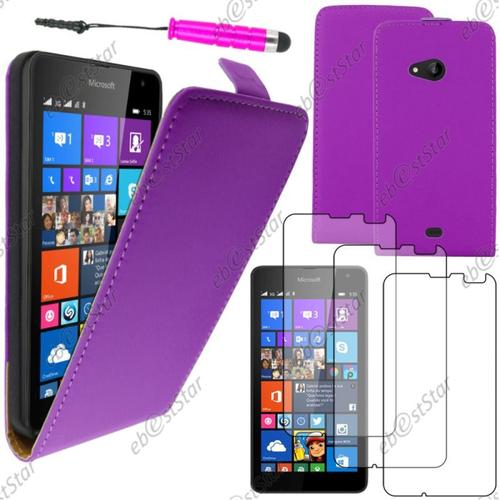 Ebeststar ® Pour Microsoft Nokia Lumia 535 - Housse Coque Etui En Pu Cuir À Rabat Ultra Fine (Slim Case) + Mini Stylet + 3 Film Écran, Couleur Violet [Dimensions Precises De Votre Appareil : 140.2 X 72.4 X 8.8 Mm, Écran 5'']