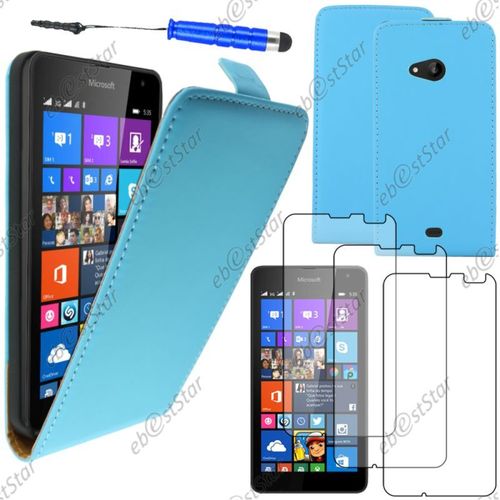 Ebeststar ® Pour Microsoft Nokia Lumia 535 - Housse Coque Etui En Pu Cuir À Rabat Ultra Fine (Slim Case) + Mini Stylet + 3 Film Écran, Couleur Bleu [Dimensions Precises De Votre Appareil : 140.2 X 72.4 X 8.8 Mm, Écran 5'']