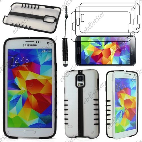 Ebeststar ® Pour Samsung Galaxy S5 G900f, S5 New G903f Neo - Coque Pliable Hybride Rigide Cristal - Silicone Gel Tpu Support + Mini Stylet + 3 Film Écran, Couleur Noir [Dimensions Precises De Votre Appareil : 142 X 72.5 X 8.1 Mm, Écran 5.1'']