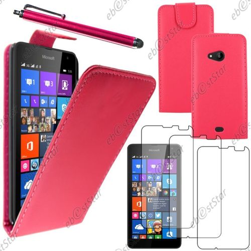 Ebeststar ® Pour Microsoft Nokia Lumia 535 - Housse Coque Etui Simili Cuir À Rabat Vertical + Stylet + 3 Film Écran, Couleur Rose [Dimensions Precises De Votre Appareil : 140.2 X 72.4 X 8.8 Mm, Écran 5'']