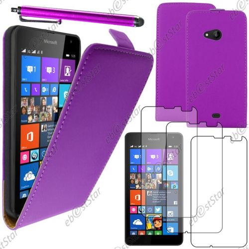 Ebeststar ® Pour Microsoft Nokia Lumia 535 - Housse Coque Etui En Pu Cuir À Rabat Ultra Fine (Slim Case) + Stylet + 3 Film Écran, Couleur Violet [Dimensions Precises De Votre Appareil : 140.2 X 72.4 X 8.8 Mm, Écran 5'']