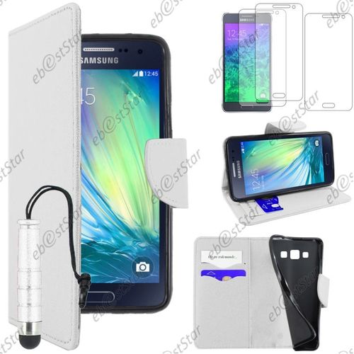 Ebeststar ® Pour Samsung Galaxy A7 Sm-A700f (2015) - Housse Coque Etui Portefeuille Support Folio Simi Cuir + Mini Stylet + 3 Film Écran, Couleur Blanc [Dimensions Precises De Votre Appareil : 151 X 76.2 X 6.3 Mm, Écran 5.7'']