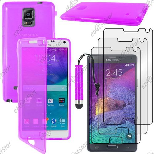 Ebeststar ® Pour Samsung Galaxy Note 4 N910f - Housse Etui Coque Portefeuille Livre Silicone Gel + Mini Stylet + 3 Film Écran, Couleur Violet [Dimensions Precises De Votre Appareil : 153.5 X 78.6 X 8.5 Mm, Écran 5.7'']