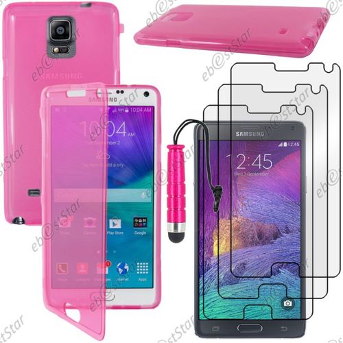 Ebeststar ® Pour Samsung Galaxy Note 4 N910f - Housse Etui Coque Portefeuille Livre Silicone Gel + Mini Stylet + 3 Film Écran, Couleur Rose [Dimensions Precises De Votre Appareil : 153.5 X 78.6 X 8.5 Mm, Écran 5.7'']