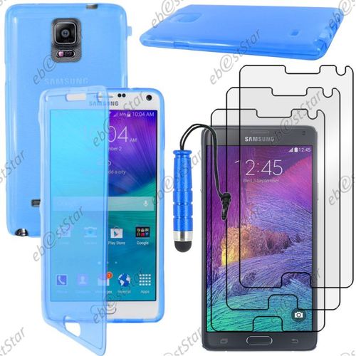 Ebeststar ® Pour Samsung Galaxy Note 4 N910f - Housse Etui Coque Portefeuille Livre Silicone Gel + Mini Stylet + 3 Film Écran, Couleur Bleu [Dimensions Precises De Votre Appareil : 153.5 X 78.6 X 8.5 Mm, Écran 5.7'']