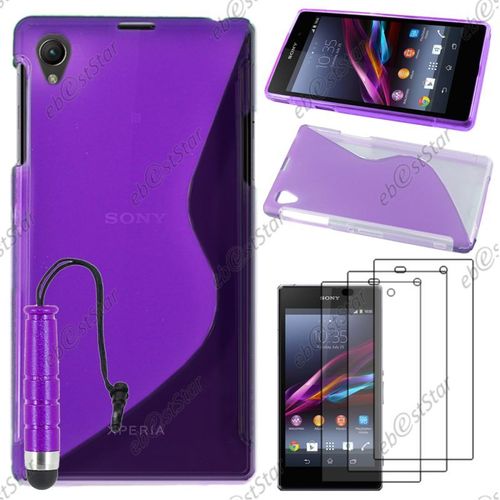 Ebeststar ® Pour Sony Xperia Z1 L39h, Sony C6906 - Housse Etui Coque Silicone Gel Motif S-Line Protection Souple + Mini Stylet + 3 Film Écran, Couleur Violet [Dimensions Precises De Votre Appareil : 144 X 74 X 8.5 Mm, Écran 5'']