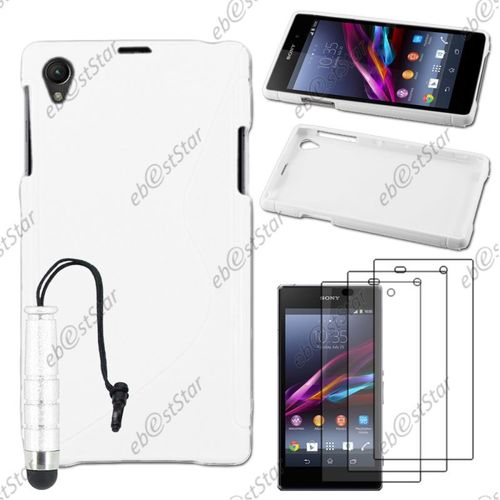 Ebeststar ® Pour Sony Xperia Z1 L39h, Sony C6906 - Housse Etui Coque Silicone Gel Motif S-Line Protection Souple + Mini Stylet + 3 Film Écran, Couleur Blanc [Dimensions Precises De Votre Appareil : 144 X 74 X 8.5 Mm, Écran 5'']