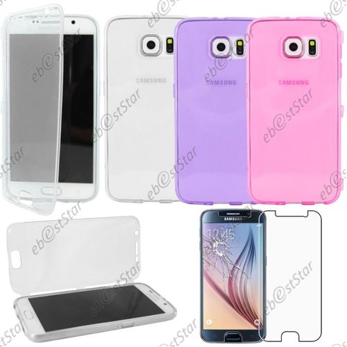 Ebeststar ® Pour Samsung Galaxy S6 Sm-G920f, G920 - Lot X3 Housse Etui Coque Portefeuille Livre Silicone Gel + Verre, Couleur Transparent, Violet, Rose [Dimensions Precises De Votre Appareil : 143.4 X 70.5 X 6.8 Mm, Écran 5.1'']