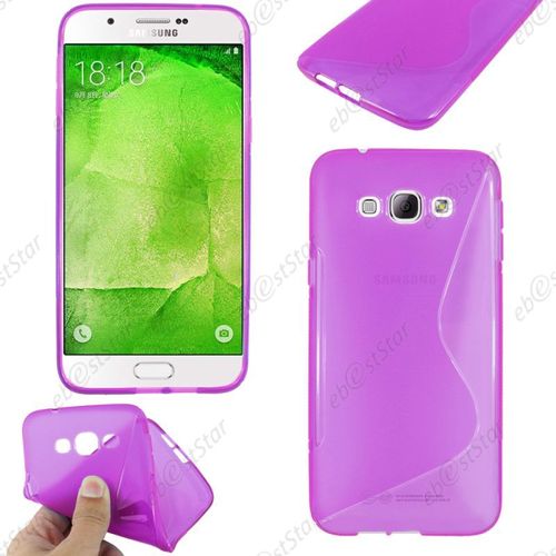 Ebeststar ® Verre + Lot X3 Etui Housse Coque S-Line Silicone Protection En Gel Pour Samsung Galaxy A8 Sm-A800f, Couleur Transparent, Violet, Rose [Dimensions Precises De Votre Appareil : 158 X 76.8 X 5.9 Mm, Écran 5.7'']