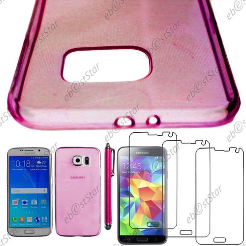 Ebeststar ® Pour Samsung Galaxy S6 Sm-G920f, G920 - Housse Etui Coque Silicone Gel Souple Ultra Fine 0,3mm Et Invisible + Stylet + 3 Film Écran, Couleur Rose [Dimensions Precises De Votre Appareil : 143.4 X 70.5 X 6.8 Mm, Écran 5.1'']