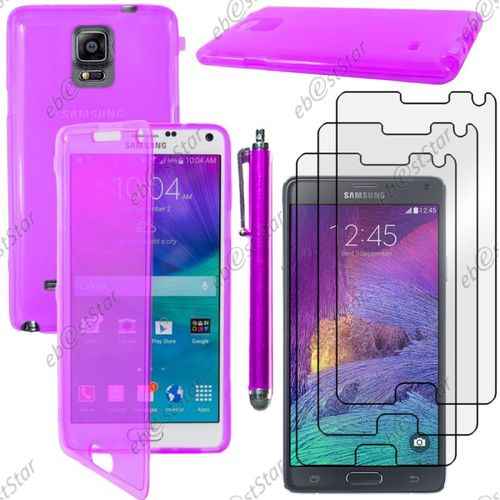 Ebeststar ® Pour Samsung Galaxy Note 4 N910f - Housse Etui Coque Portefeuille Livre Silicone Gel + Stylet + 3 Film Écran, Couleur Violet [Dimensions Precises De Votre Appareil : 153.5 X 78.6 X 8.5 Mm, Écran 5.7'']