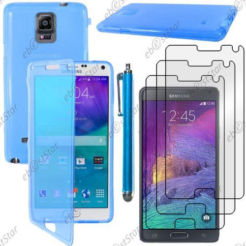 Ebeststar ® Pour Samsung Galaxy Note 4 N910f - Housse Etui Coque Portefeuille Livre Silicone Gel + Stylet + 3 Film Écran, Couleur Bleu [Dimensions Precises De Votre Appareil : 153.5 X 78.6 X 8.5 Mm, Écran 5.7'']