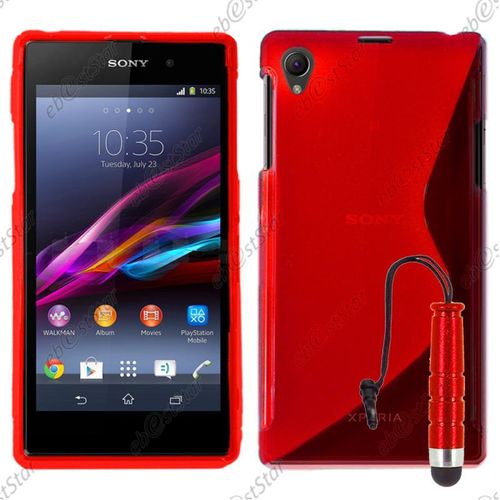 Ebeststar ® Pour Sony Xperia Z1 L39h, Sony C6906 - Housse Etui Coque Silicone Gel Motif S-Line Protection Souple + Mini Stylet, Couleur Rouge [Dimensions Precises De Votre Appareil : 144 X 74 X 8.5 Mm, Écran 5'']