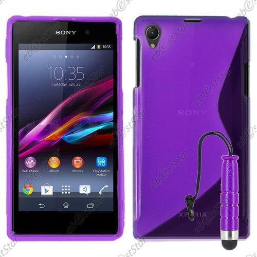 Ebeststar ® Pour Sony Xperia Z1 L39h, Sony C6906 - Housse Etui Coque Silicone Gel Motif S-Line Protection Souple + Mini Stylet, Couleur Violet [Dimensions Precises De Votre Appareil : 144 X 74 X 8.5 Mm, Écran 5'']