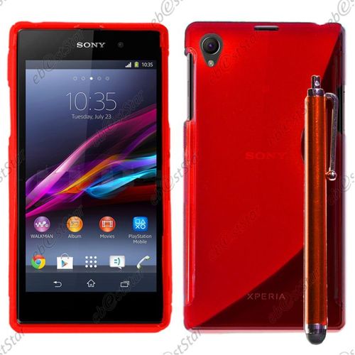 Ebeststar ® Pour Sony Xperia Z1 L39h, Sony C6906 - Housse Etui Coque Silicone Gel Motif S-Line Protection Souple + Stylet, Couleur Rouge [Dimensions Precises De Votre Appareil : 144 X 74 X 8.5 Mm, Écran 5'']