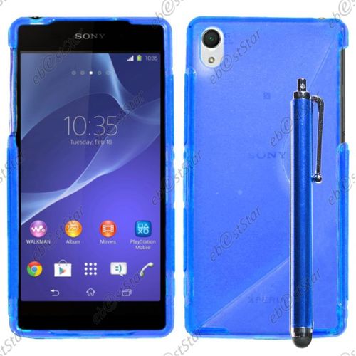Ebeststar ® Pour Sony Xperia Z2 D6502, D6503, D6543 - Housse Etui Coque Silicone Gel Motif S-Line Protection Souple + Stylet, Couleur Bleu [Dimensions Precises De Votre Appareil : 146.8 X 73.3 X 8.2 Mm, Écran 5.2'']