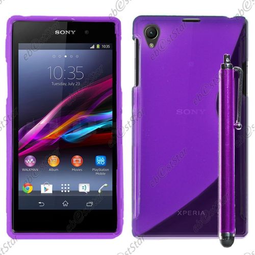 Ebeststar ® Pour Sony Xperia Z1 L39h, Sony C6906 - Housse Etui Coque Silicone Gel Motif S-Line Protection Souple + Stylet, Couleur Violet [Dimensions Precises De Votre Appareil : 144 X 74 X 8.5 Mm, Écran 5'']